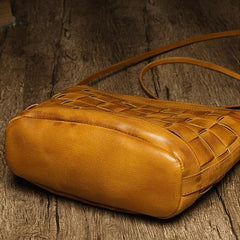 Black Braided Womens Leather Small Bucket Bag Small Brown Bucket Shoulder Purse Barrel Bag