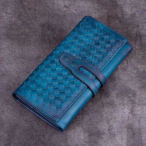 Brown Ladies Vintage Braided Leather Wallet Long Wallet Womens Green Clutch Wall SM8198640
