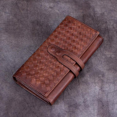 Brown Ladies Vintage Braided Leather Wallet Long Wallet Womens Green Clutch Wallet Red Purse
