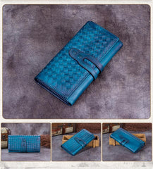Brown Ladies Vintage Braided Leather Wallet Long Wallet Womens Green Clutch Wallet Red Purse