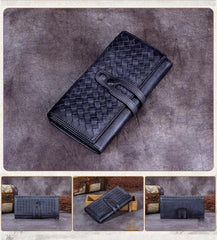 Green Vintage Womens Braided Leather Trifold Long Wallet Brown Phone Clutch Purse for Ladies