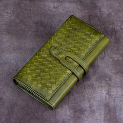 Brown Ladies Vintage Braided Leather Wallet Long Wallet Womens Green Clutch Wallet Red Purse