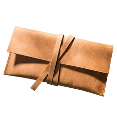 Handmade Brown Leather Long Wallet Wrap Tie Checkbook Wallet for Men