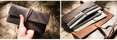 Handmade Brown Leather Long Wallet Wrap Tie Checkbook Wallet for Men