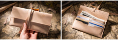 Handmade Brown Leather Long Wallet Wrap Tie Checkbook Wallet for Men