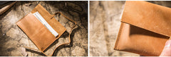 Handmade Brown Leather Long Wallet Wrap Tie Checkbook Wallet for Men