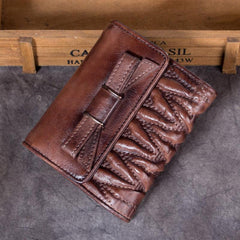 Vintage Womens Red Leather Bowknot Cute Small Brown Wallet Trifold billfold Wallet for Ladies