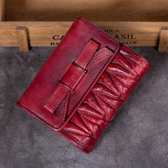 Vintage Womens Red Leather Bowknot Cute Small Brown Wallet Trifold billfold Wallet for Ladies