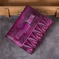 Cute Brown Womens Leather Wrinkled Small Women's Trifold Leather Wallet Vintage Small Wallet for Ladies