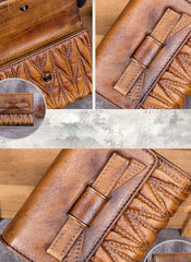 Vintage Womens Red Leather Bowknot Cute Small Brown Wallet Trifold billfold Wallet for Ladies