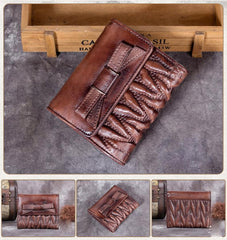 Cute Womens Leather Wrinkled Small Women's Trifold Leather Wallet Vintage Small Wallet for Ladies