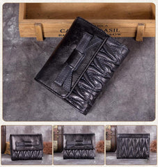 Vintage Womens Red Leather Bowknot Cute Small Brown Wallet Trifold billfold Wallet for Ladies