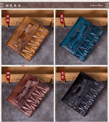 Cute Womens Leather Wrinkled Small Women's Trifold Leather Wallet Vintage Small Wallet for Ladies