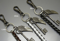 Handmade Motorcycle biker wallet key chain punk black heavy coffee leather angle's key - EverHandmade