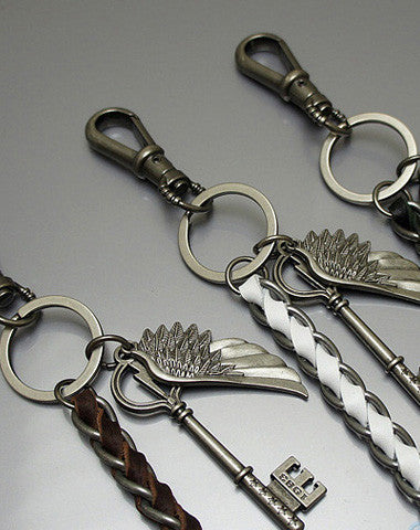 Handmade Motorcycle biker wallet key chain punk black heavy coffee leather angle's key - EverHandmade