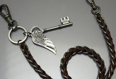 Handmade Motorcycle biker wallet key chain punk black heavy coffee leather angle's key - EverHandmade