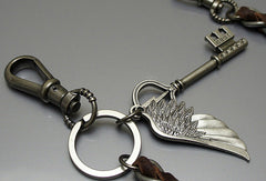 Handmade Motorcycle biker wallet key chain punk black heavy coffee leather angle's key - EverHandmade