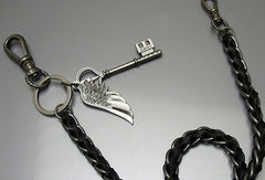 Handmade Motorcycle biker wallet key chain punk black heavy coffee leather angle's key - EverHandmade