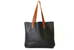 Handmade black modern fashion leather small tote bag shoulder bag handbag for women - EverHandmade