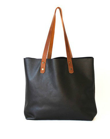 Handmade black modern fashion leather small tote bag shoulder bag handbag for women - EverHandmade
