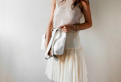 Handmade White fashion leather small tote bag shoulder bag handbag for women