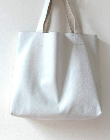 Handmade White fashion leather small tote bag shoulder bag handbag for women - EverHandmade