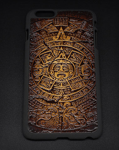 Handmade leather Mayan solar calendar carved leather plastic phone case iphone custom phone case - EverHandmade
