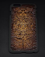 Handmade leather Mayan solar calendar carved leather plastic phone case iphone custom phone case - EverHandmade