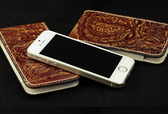 Handmade leather wallet Predator/The Walking Dead carved leather custom iphone5/5s case for men - EverHandmade