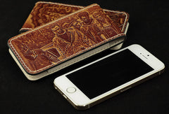 Handmade leather wallet Predator/The Walking Dead carved leather custom iphone5/5s case for men - EverHandmade