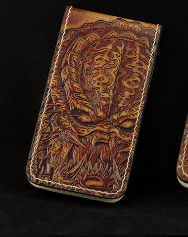 Handmade leather wallet Predator/The Walking Dead carved leather custom iphone5/5s case for men