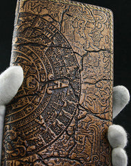 Handmade leather phone case Mayan solar calendar carved leather custom iphone case for men - EverHandmade