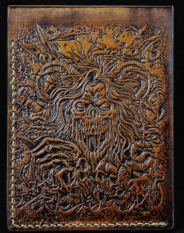 Handmade leather wallet custom Total Deathcore band carved leather billfold wallet for men - EverHandmade