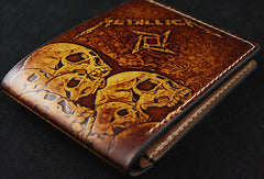 Handmade men wallet custom Thrash Metal Metallica carved leather short wallet for men