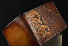 Handmade men wallet custom Thrash Metal Metallica carved leather short wallet for men