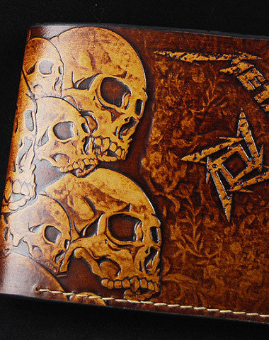 Handmade men wallet custom Thrash Metal Metallica carved leather billfold wallet for men - EverHandmade