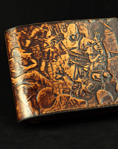 Handmade Assassin's Creed AC carved leather custom billfold wallet for men gamers
