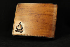 Handmade Assassin's Creed AC carved leather custom billfold wallet for men gamers - EverHandmade