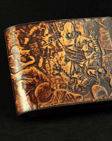 Handmade Assassin's Creed AC carved leather custom billfold wallet for men gamers - EverHandmade