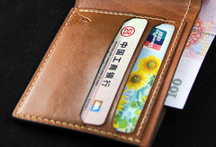 Handmade leather brown custom billfold wallet Cashew flowers carved for men him