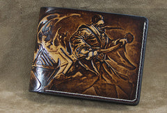 Handmade League of Legends LOL JAX carved leather custom billfold wallet for men gamers - EverHandmade
