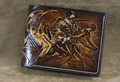 Handmade League of Legends LOL JAX carved leather custom billfold wallet for men gamers
