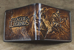 Handmade League of Legends LOL JAX carved leather custom billfold wallet for men gamers - EverHandmade