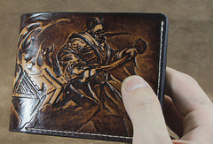 Handmade League of Legends LOL JAX carved leather custom billfold wallet for men gamers - EverHandmade