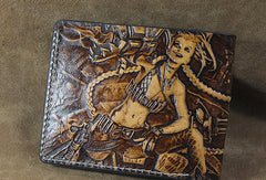 Handmade League of Legends LOL JINX carved leather custom billfold wallet for men gamers