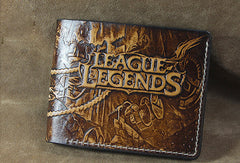 Handmade League of Legends LOL JINX carved leather custom billfold wallet for men gamers