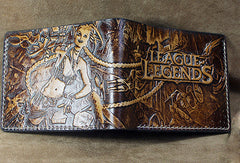 Handmade League of Legends LOL JINX carved leather custom billfold wallet for men gamers