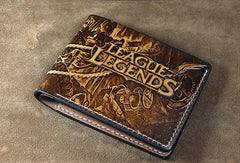Handmade League of Legends LOL JINX carved leather custom billfold wallet for men gamers