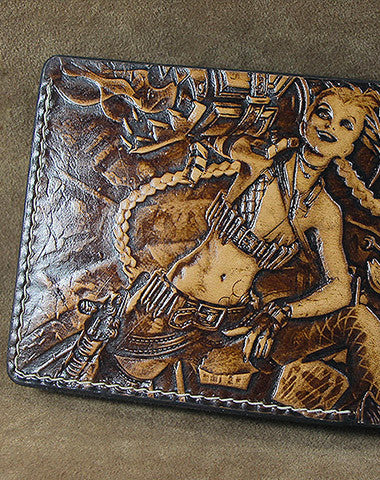 Handmade League of Legends LOL JINX carved leather custom billfold wallet for men gamers - EverHandmade