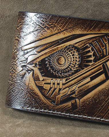 Handmade leather custom billfold wallet Transformers Decepticons carved for men